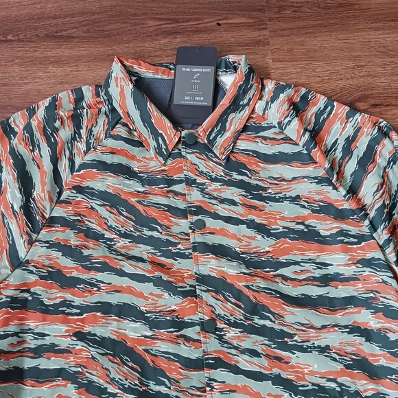 NWT Fabletics Adult L The Only Coaches Jacket Tiger Camo Print Rain Button Coat - Picture 2 of 7